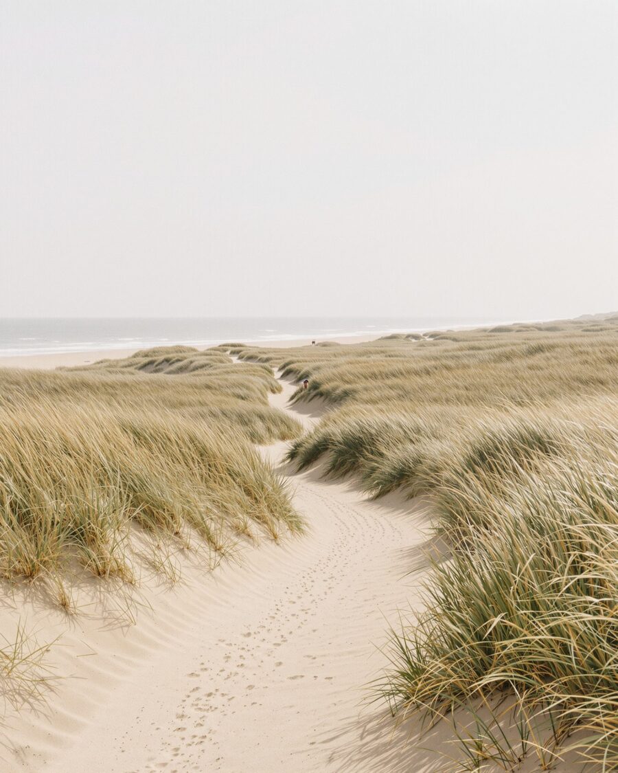 Wandelpad door de duinen richting zee